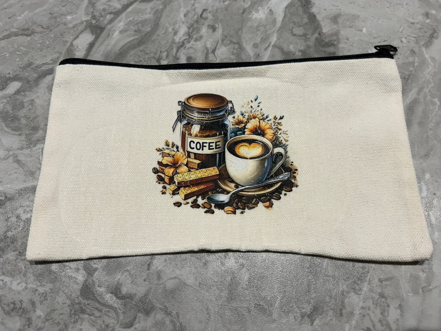 Coffee Lover Zipper Pouch – Café Aesthetic Canvas Makeup Bag & Pencil Case