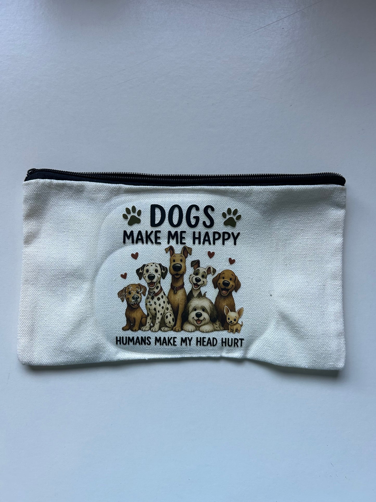 Dog Lover Cream Tote Bag & Zip Pouch Set – Funny “Dogs Make Me Happy” Gift