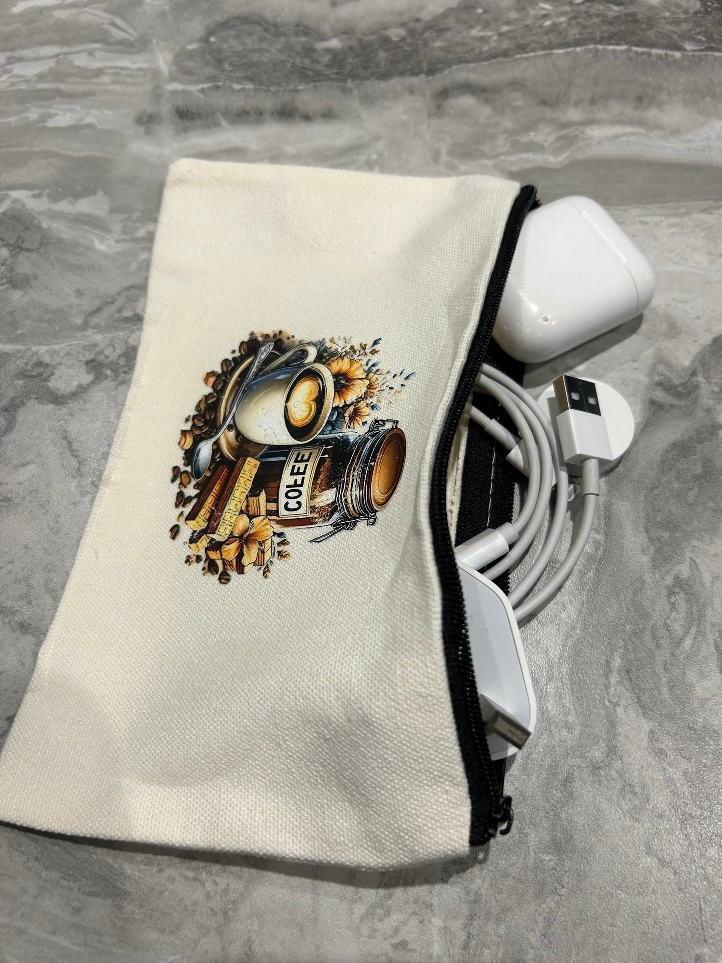 Coffee Lover Zipper Pouch – Café Aesthetic Canvas Makeup Bag & Pencil Case