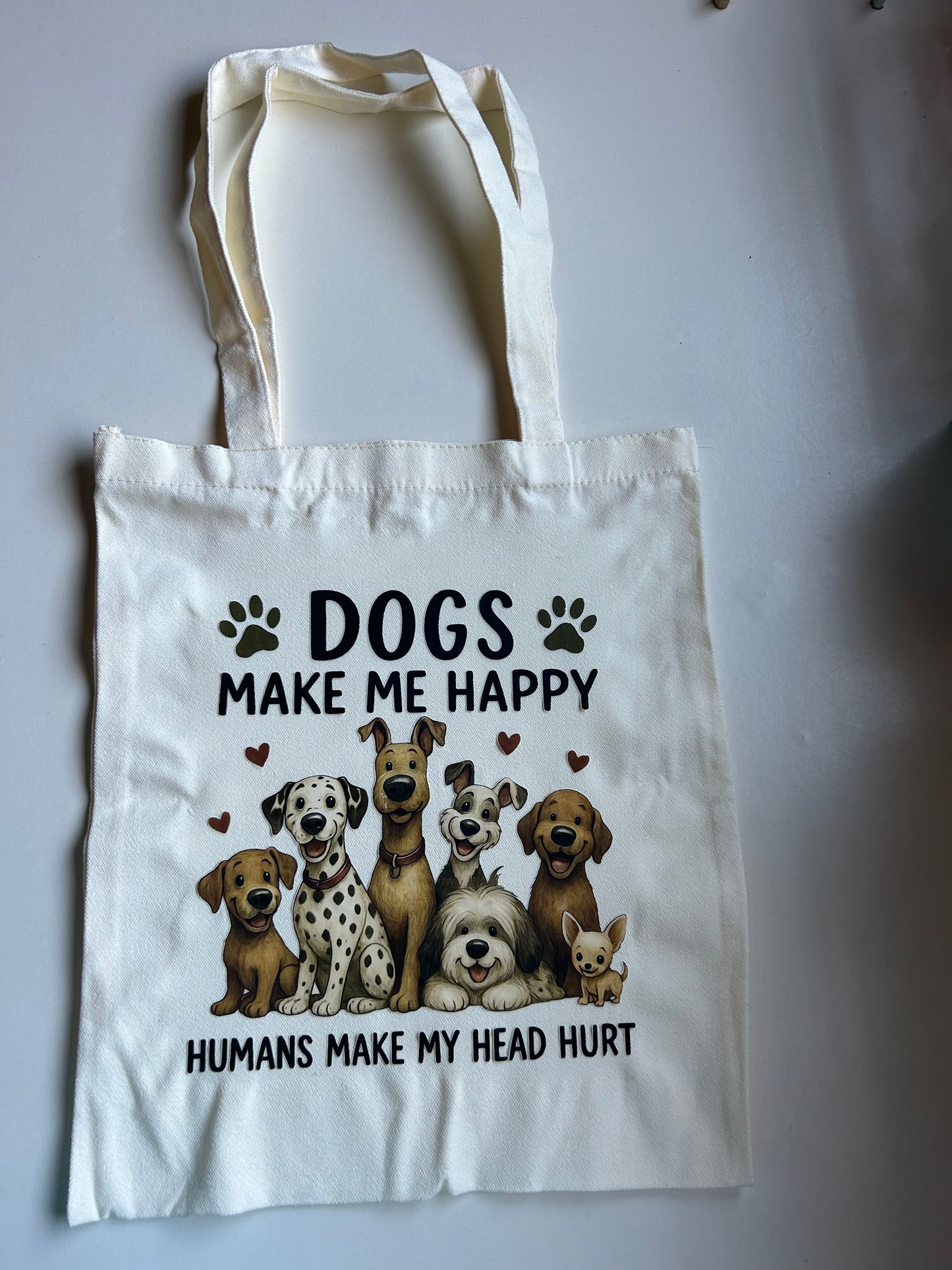 Dog Lover Cream Tote Bag & Zip Pouch Set – Funny “Dogs Make Me Happy” Gift