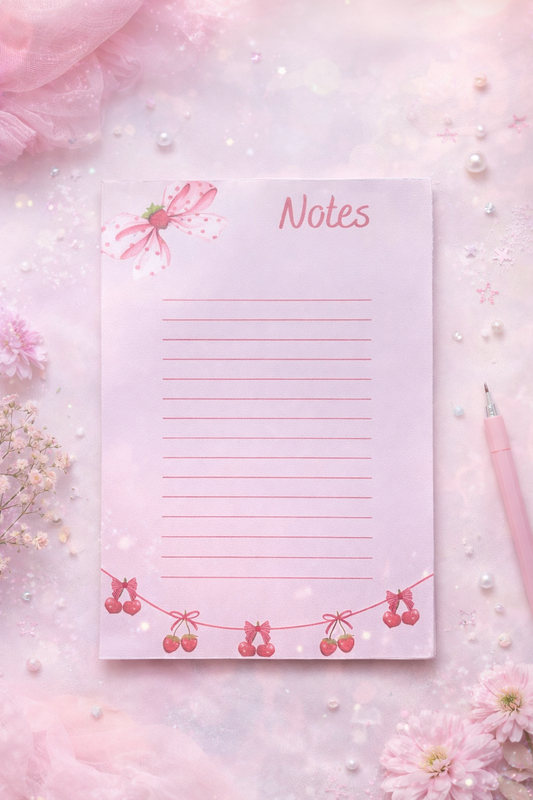 Cherry Notepad – Cute Pink Kawaii Stationery