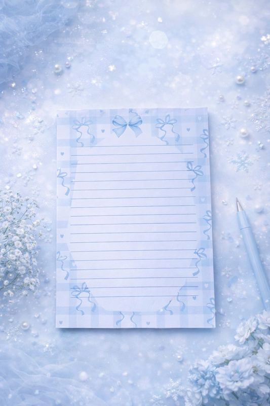 Blue Bow Notepad – Coquette Kawaii Stationery
