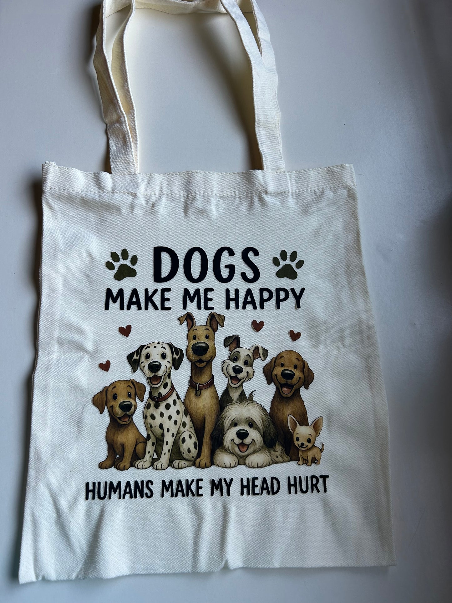 Dog Lover Cream Tote Bag & Zip Pouch Set – Funny “Dogs Make Me Happy” Gift