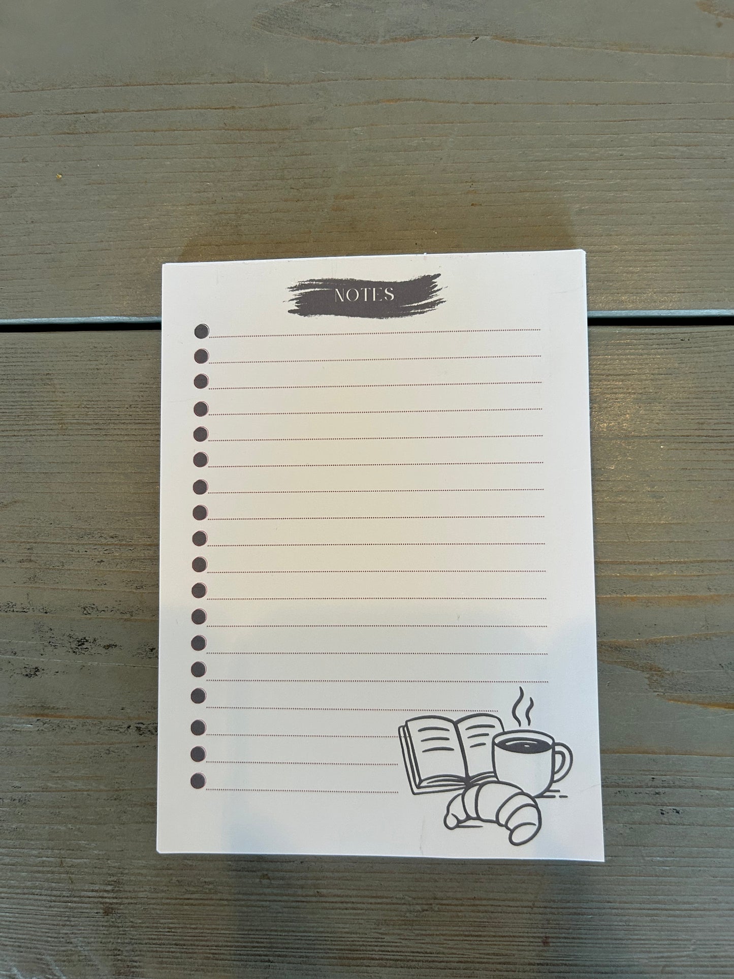 Black & White Coffee Notes Notepad – 5x7 Inch | 50 Page Minimalist Writing Pad with Croissant Design