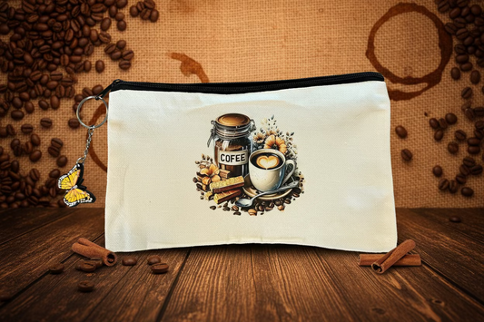 Coffee Lover Zipper Pouch – Café Aesthetic Canvas Makeup Bag & Pencil Case