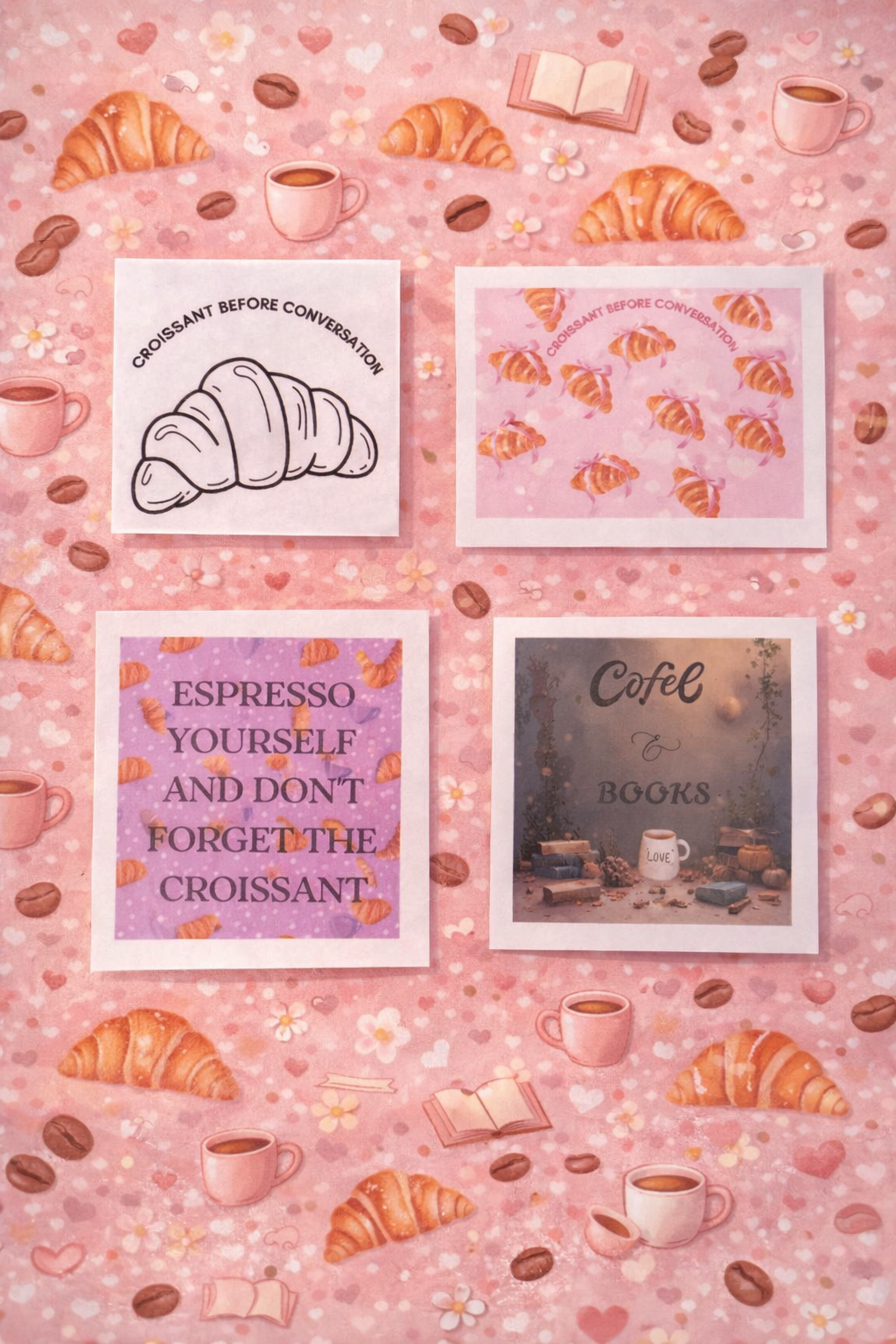Coffee & Croissants Vinyl Sticker Pack (4) | Waterproof Café Aesthetic Stickers for Planners & Laptops