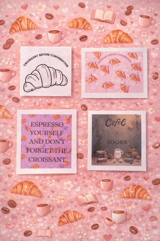 Coffee & Croissants Vinyl Sticker Pack (4) | Waterproof Café Aesthetic Stickers for Planners & Laptops
