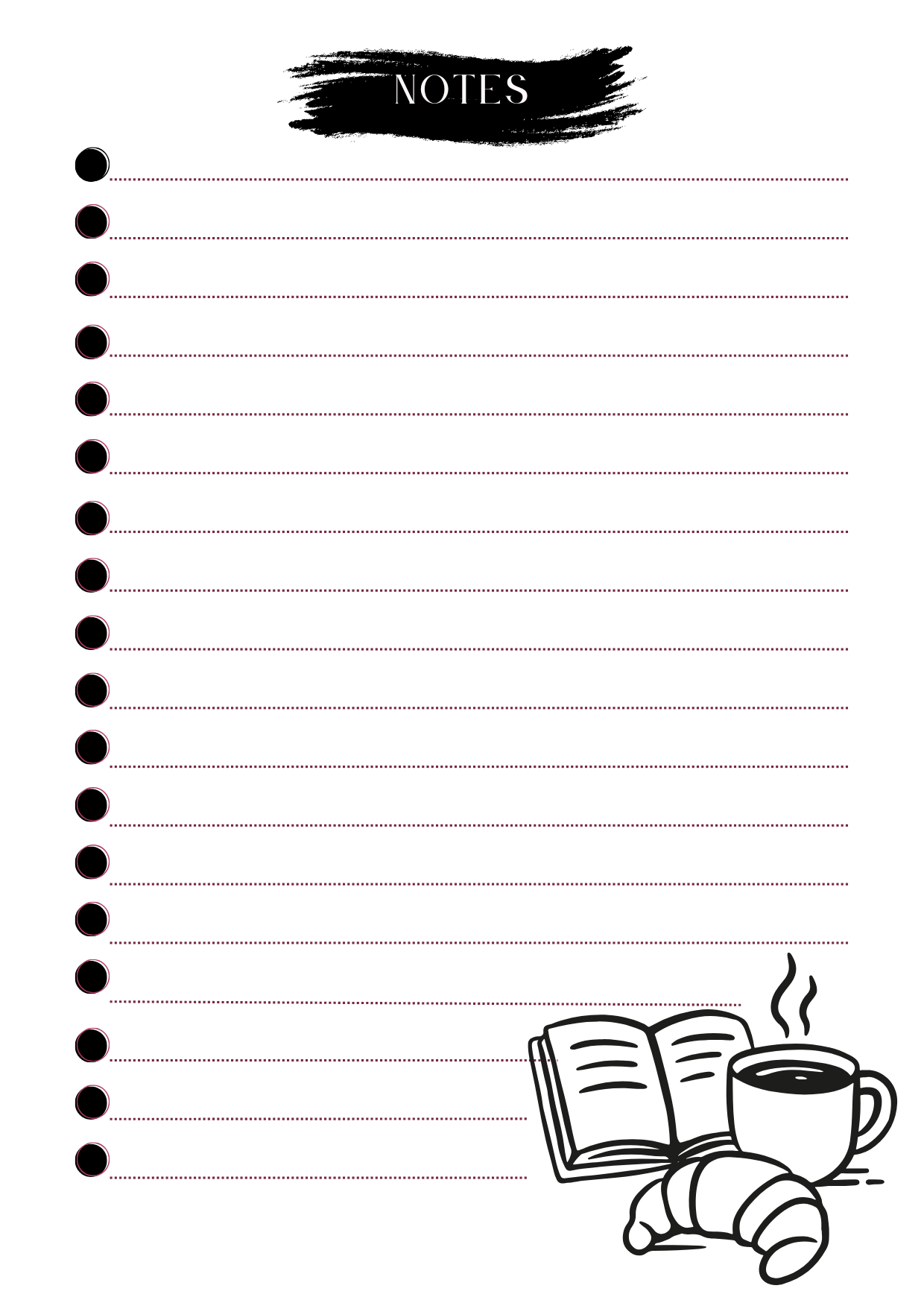 Black & White Coffee Notes Notepad – 5x7 Inch | 50 Page Minimalist Writing Pad with Croissant Design